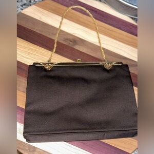 Vintage 1960s TWIFAILLE by ROSENFELD Brown Satin Evening Handbag Purse Clutch